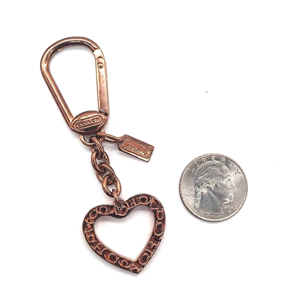 Vintage Rare Pre-Owned COACH Copper Heart Trigger Snap Keychain Fob Purse Charm - Picture 6 of 6